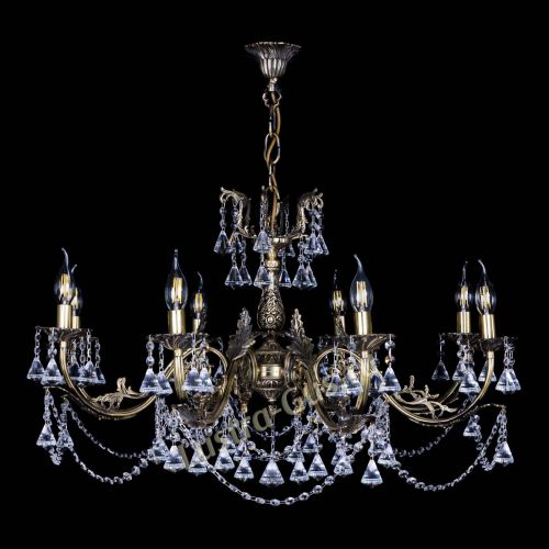 Бронзовая люстра Кассандра №8 удлиненная с конусами в Новокузнецке Гусь Хрустальный