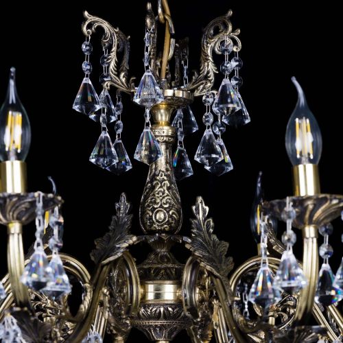 Бронзовая люстра Кассандра №8 удлиненная с конусами в Новокузнецке Гусь Хрустальный