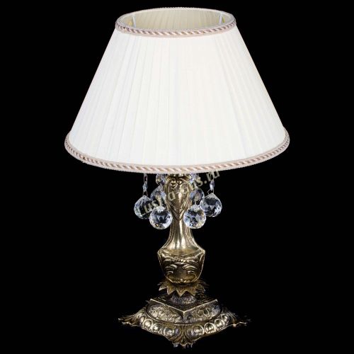 Бронзовая настольная лампа Антик №1 Шар  с абажуром в Новокузнецке Гусь Хрустальный