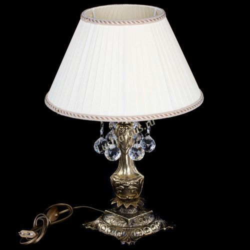 Бронзовая настольная лампа Антик №1 Шар  с абажуром в Новокузнецке Гусь Хрустальный