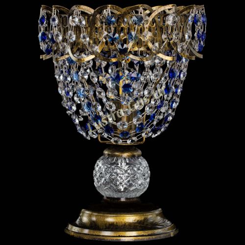 Настольная лампа Астра ажур №1 под бронзу Синяя в Новокузнецке Гусь Хрустальный