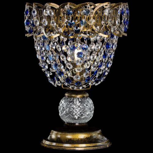 Настольная лампа Астра ажур №1 под бронзу Синяя в Новокузнецке Гусь Хрустальный