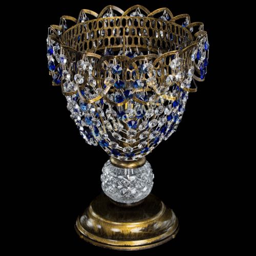 Настольная лампа Астра ажур №1 под бронзу Синяя в Новокузнецке Гусь Хрустальный