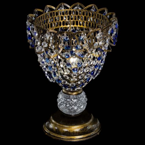 Настольная лампа Астра ажур №1 под бронзу Синяя в Новокузнецке Гусь Хрустальный