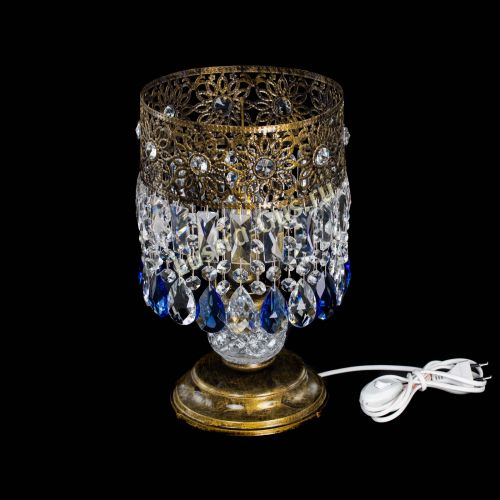 Настольная лампа Восток с пластинками под бронзу Синяя в Новокузнецке Гусь Хрустальный