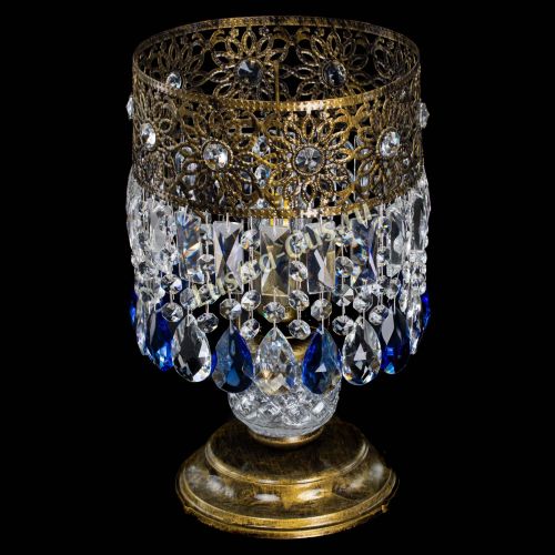 Настольная лампа Восток с пластинками под бронзу Синяя в Новокузнецке Гусь Хрустальный