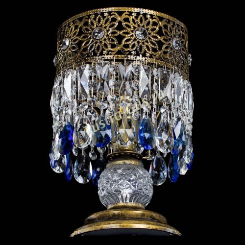 Настольная лампа Восток с пластинками под бронзу Синяя в Новокузнецке Гусь Хрустальный