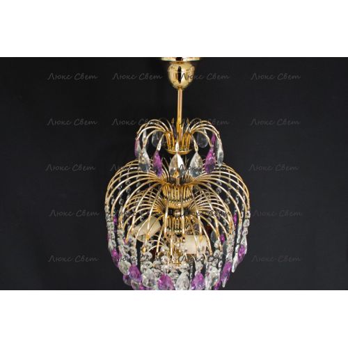 Люстра Хрустальные брызги с подвесом журавлик фиолетовый в Новокузнецке Гусь Хрустальный