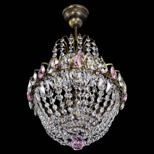 Люстра Астра №1 с подвесом под бронзу Розовая в Новокузнецке Гусь Хрустальный