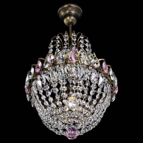 Люстра Астра №1 с подвесом под бронзу Розовая в Новокузнецке Гусь Хрустальный