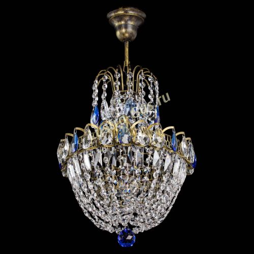 Люстра Астра №1 с подвесом под бронзу Синяя в Новокузнецке Гусь Хрустальный