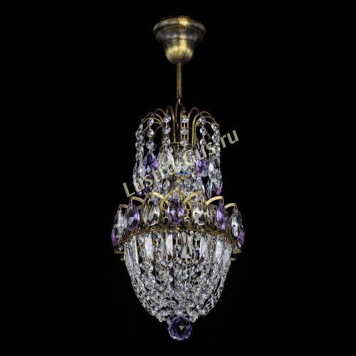 Люстра Астра №1 узкая фиолетовая под бронзу в Новокузнецке Гусь Хрустальный