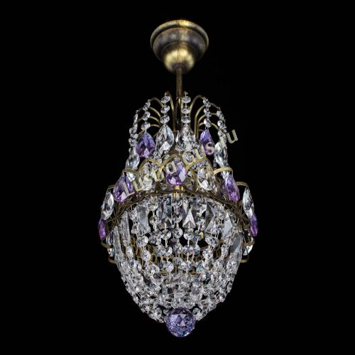 Люстра Астра №1 узкая фиолетовая под бронзу в Новокузнецке Гусь Хрустальный