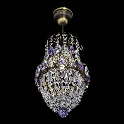 Люстра Астра №1 узкая фиолетовая под бронзу в Новокузнецке Гусь Хрустальный