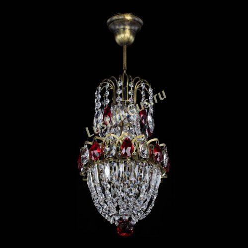 Люстра Астра №1 узкая красная под бронзу в Новокузнецке Гусь Хрустальный