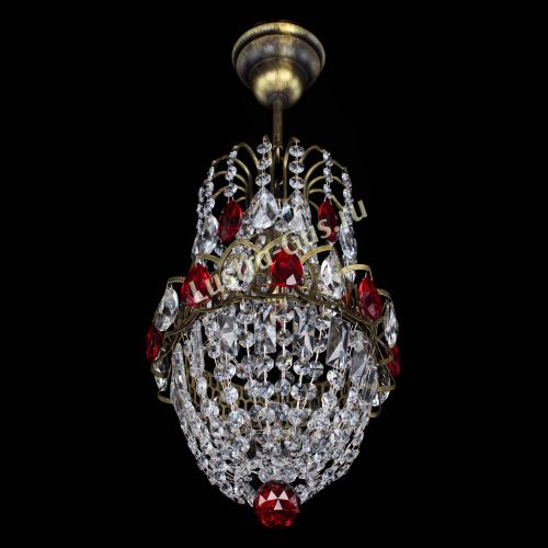 Люстра Астра №1 узкая красная под бронзу в Новокузнецке Гусь Хрустальный