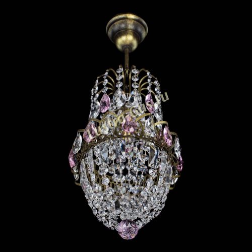 Люстра Астра №1 узкая розовая под бронзу в Новокузнецке Гусь Хрустальный