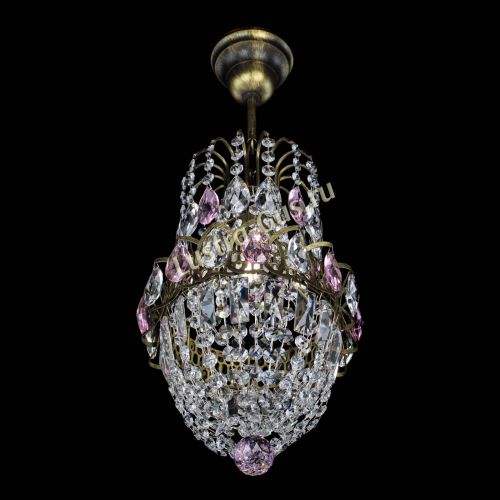 Люстра Астра №1 узкая розовая под бронзу в Новокузнецке Гусь Хрустальный