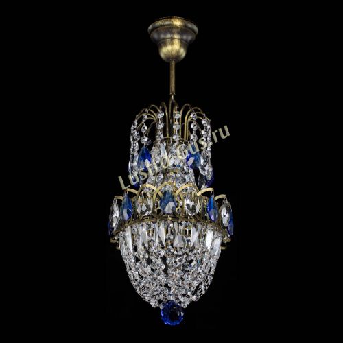 Люстра Астра №1 узкая синяя под бронзу в Новокузнецке Гусь Хрустальный