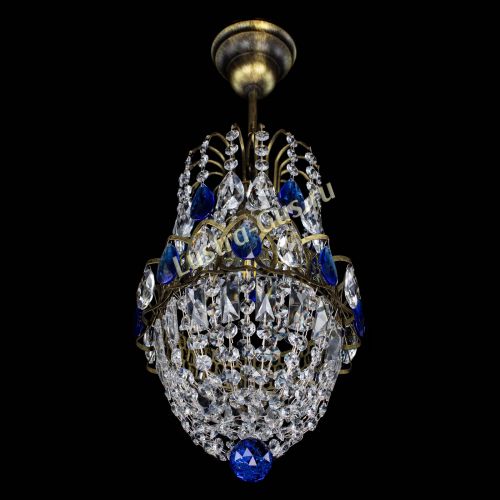 Люстра Астра №1 узкая синяя под бронзу в Новокузнецке Гусь Хрустальный