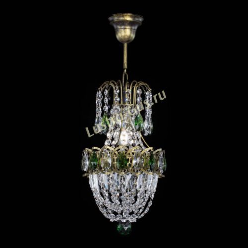Люстра Астра №1 узкая зеленая под бронзу в Новокузнецке Гусь Хрустальный