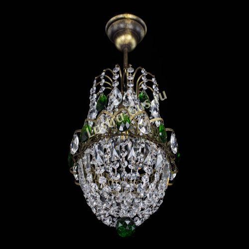 Люстра Астра №1 узкая зеленая под бронзу в Новокузнецке Гусь Хрустальный