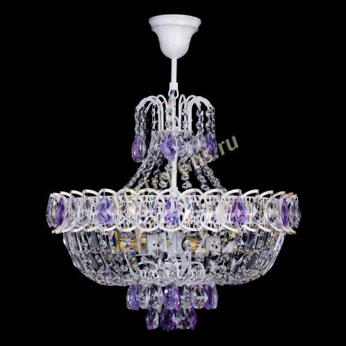 Люстра Астра Белая с подвесом фиолетовая в Новокузнецке Гусь Хрустальный