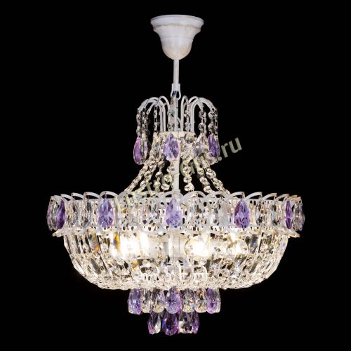 Люстра Астра Белая с подвесом фиолетовая в Новокузнецке Гусь Хрустальный