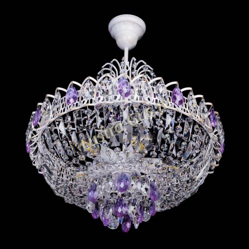Люстра Астра Белая с подвесом фиолетовая в Новокузнецке Гусь Хрустальный