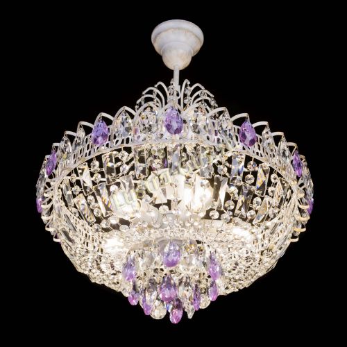 Люстра Астра Белая с подвесом фиолетовая в Новокузнецке Гусь Хрустальный