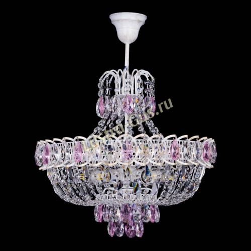 Люстра Астра Белая с подвесом розовая в Новокузнецке Гусь Хрустальный