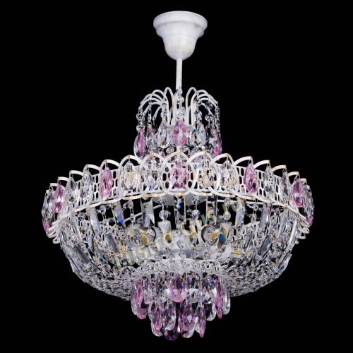 Люстра Астра Белая с подвесом розовая в Новокузнецке Гусь Хрустальный