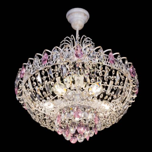 Люстра Астра Белая с подвесом розовая в Новокузнецке Гусь Хрустальный