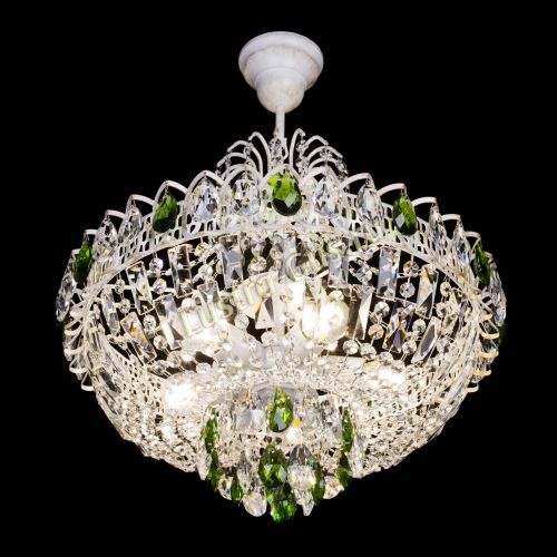 Люстра Астра Белая с подвесом зеленая в Новокузнецке Гусь Хрустальный