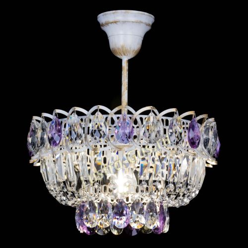 Люстра Астра Бутон №1 Фиолетовая - белая с подвесом в Новокузнецке Гусь Хрустальный
