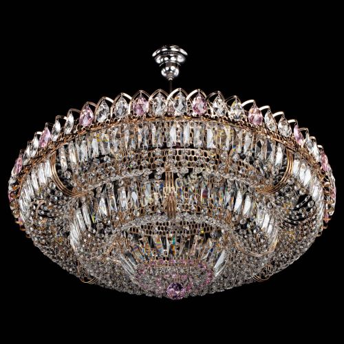 Люстра Двойное кольцо пластинка с подвесом Розовая в Новокузнецке Гусь Хрустальный