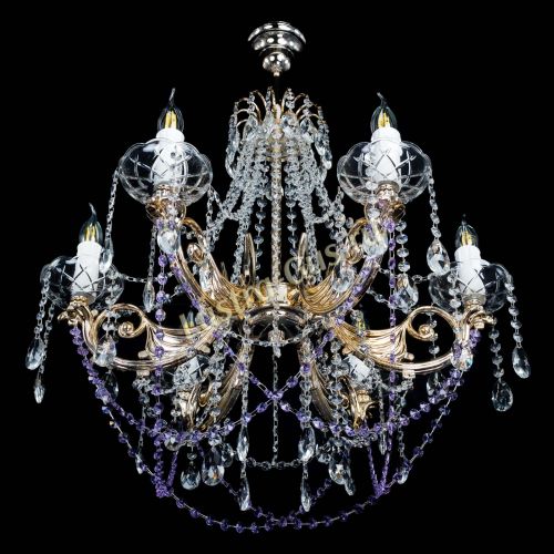 Люстра Елизавета малая Фиолетовая (рожки - металл) в Новокузнецке Гусь Хрустальный