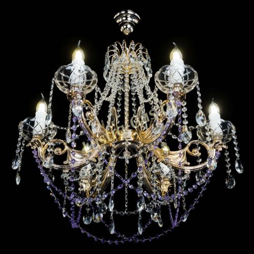 Люстра Елизавета малая Фиолетовая (рожки - металл) в Новокузнецке Гусь Хрустальный