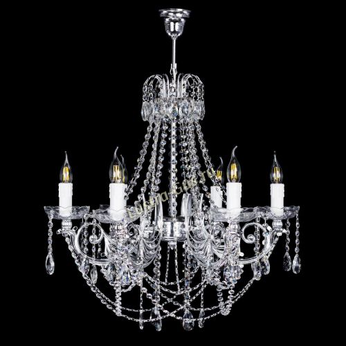 Люстра Елизавета малая в серебре (рожки - металл) в Новокузнецке Гусь Хрустальный