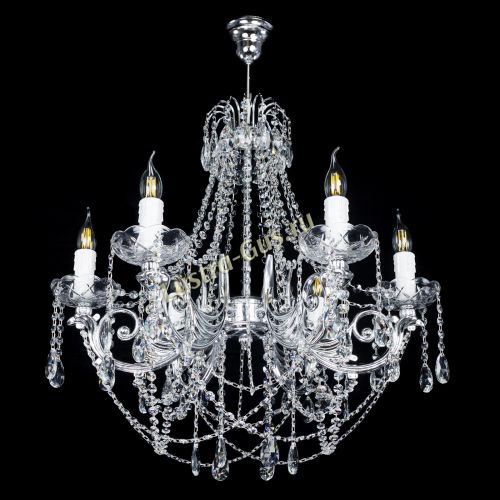 Люстра Елизавета малая в серебре (рожки - металл) в Новокузнецке Гусь Хрустальный