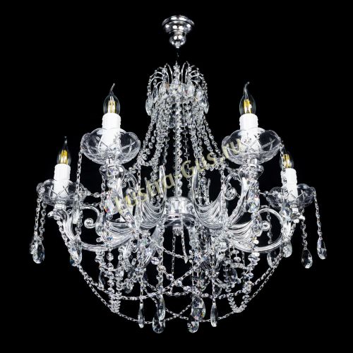 Люстра Елизавета малая в серебре (рожки - металл) в Новокузнецке Гусь Хрустальный