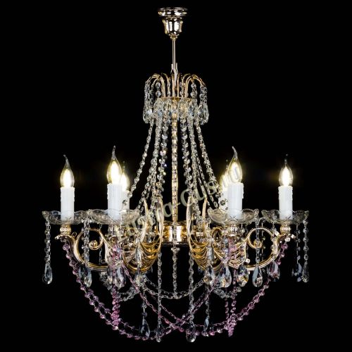 Люстра Елизавета малая Розовая (рожки - металл) в Новокузнецке Гусь Хрустальный