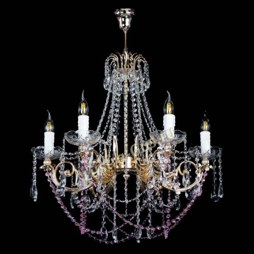 Люстра Елизавета малая Розовая (рожки - металл) в Новокузнецке Гусь Хрустальный