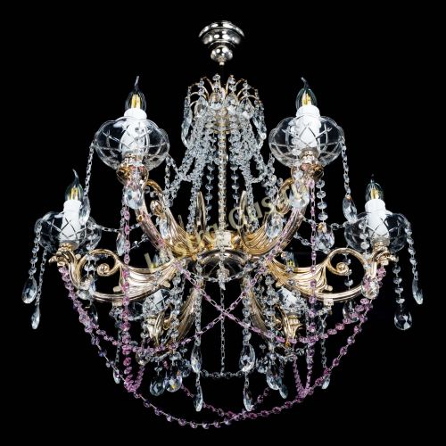 Люстра Елизавета малая Розовая (рожки - металл) в Новокузнецке Гусь Хрустальный