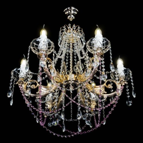 Люстра Елизавета малая Розовая (рожки - металл) в Новокузнецке Гусь Хрустальный