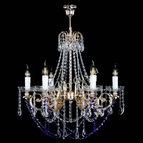 Люстра Елизавета малая Синяя (рожки - металл) в Новокузнецке Гусь Хрустальный