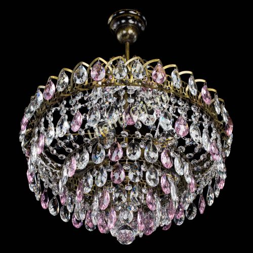 Люстра Грация №5 с подвесом под бронзу Розовая в Новокузнецке Гусь Хрустальный