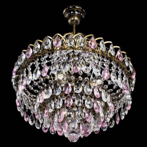 Люстра Грация №5 с подвесом под бронзу Розовая в Новокузнецке Гусь Хрустальный