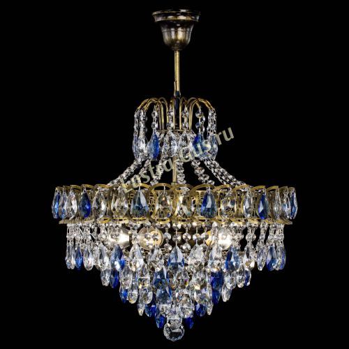 Люстра Грация №5 с подвесом под бронзу Синяя в Новокузнецке Гусь Хрустальный