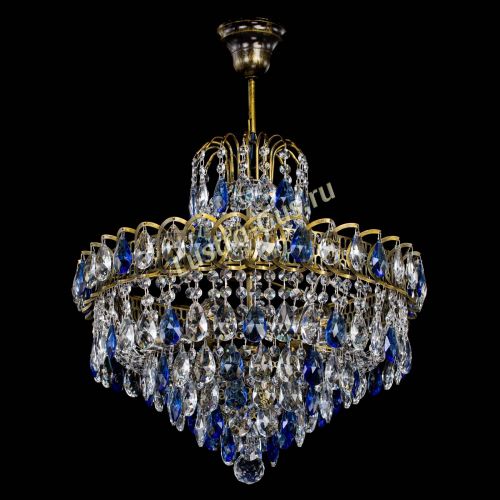 Люстра Грация №5 с подвесом под бронзу Синяя в Новокузнецке Гусь Хрустальный